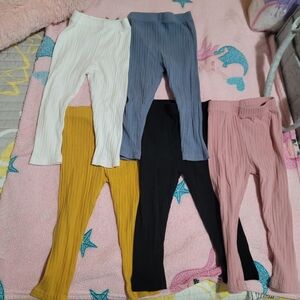 Set of 5 Kids Ribbed Leggings Set - White, Blue, Black, Pink, Yellow
